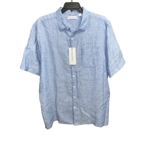 Caribbean XLT Shirt Blue All Linen Woven Fabric Pocket Roundtree & Yorke XL Tall - Picture 1 of 4